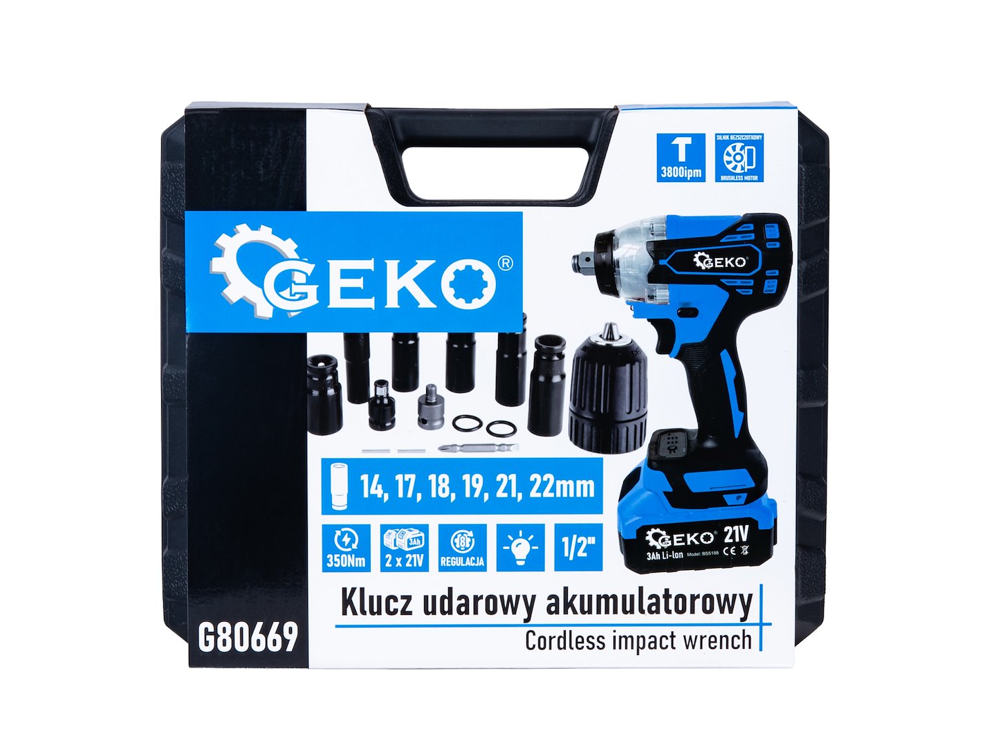 Akkus ütvecsavarozó GEKO 21V, 350 Nm, 2x3,0 Ah – XXL készlet - Image 2