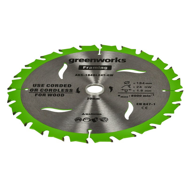 Körfűrész Greenworks AKS-184BL24T-GW korong 184x1.75 1.13x20x24t