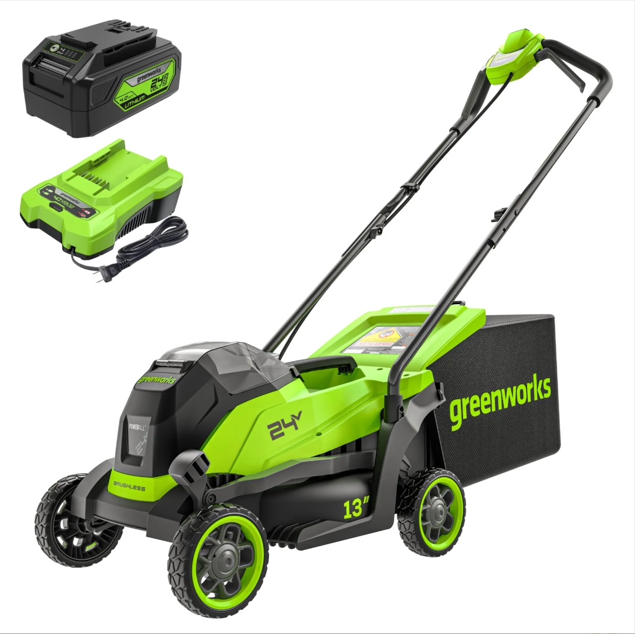 Fűnyíró fűgyűjtős akkumulátoros készlet Greenworks MO24L411-01 33cm 24v 4ah akku és 2a töltő