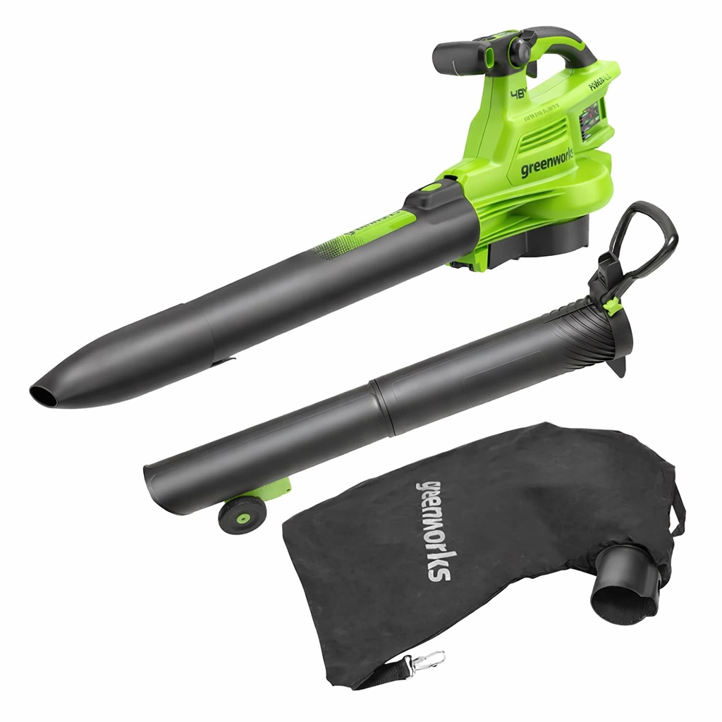 Lombfúvó-szívó akkumulátoros Greenworks BL48L01-01 akku és töltő nélkül